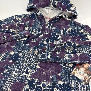 Roxy Quiksilver Hoodie Women M Navy Purple NWT VTG USA Corduroy Tribal Hibiscus